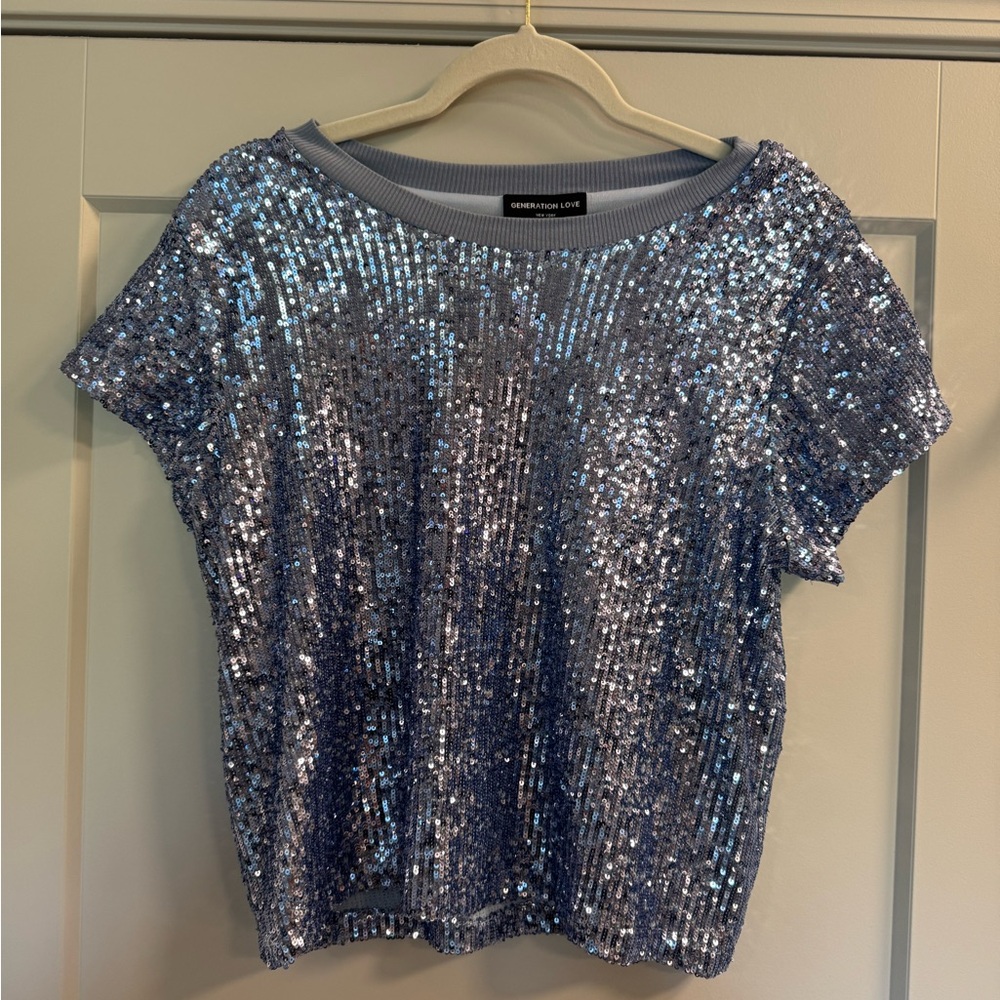 Generation Love Chambray Blue Sequin Top